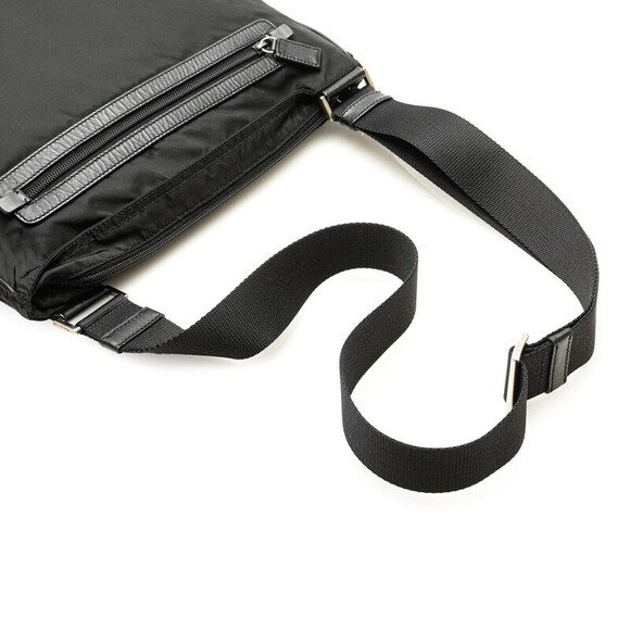 Prada Saffiano Triangle Logo Plate Crossbody Bag Black - Picture 4 of 10